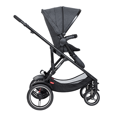 phil&teds voyager modular inline buggy extended sunhood for extra protection side view_charcoal