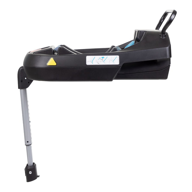 phil&teds universal car seat base shown side on with easy adjusting foot clamp and rear stability bar_black
